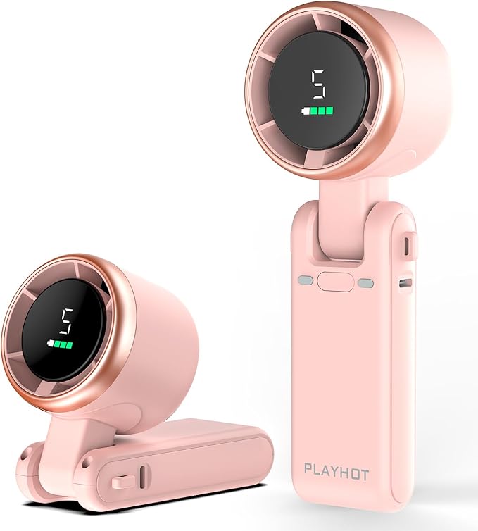 PlayHot Portable Handheld Turbo Fan, 5-Speed Personal Fan, USB-C Rechargeable Fan Up to 12 Hours, 3 IN 1 Hand Fan with Air Turbo Tech Cooling, Travel Fan for Cruise, Beach, Gifts for Women (Pink)