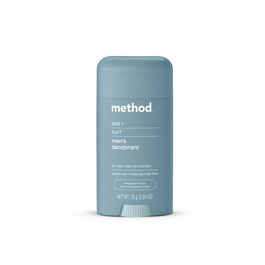 Method Men's Deodorant Stick, Sea + Surf - 24-Hour Odor Protection, Aluminum & Baking Soda Free, for Sensitive Skin, Leaves No Residue, 2.65 oz