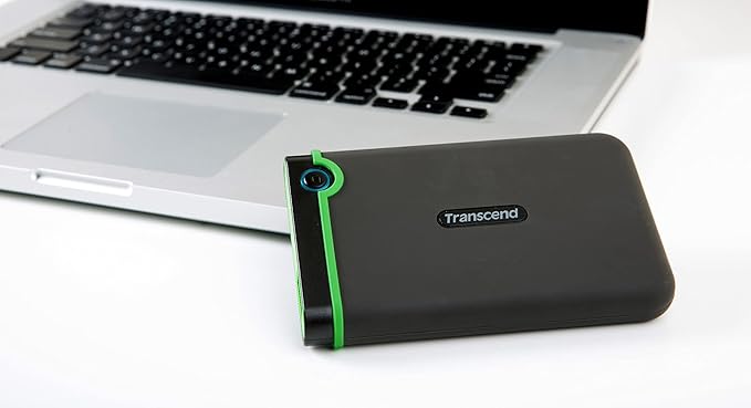 Transcend StoreJet 1TB Rugged External Hard Drive, USB3.1(5Gbps) Portable HDD w/One Touch Auto-Backup Button/Anti-Shock Resistant/Compact&Lightweight/Lightning-Fast Speeds, Iron Gray - TS1TSJ25M3S