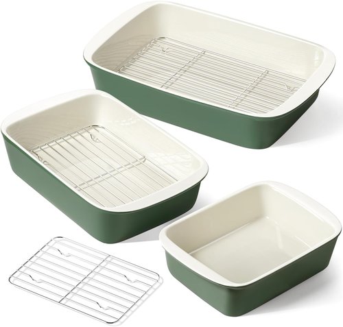 LE TAUCI Ceramic Baking Dish Set - Large Deep Casserole Dishes with Handles, Forest Green | 3-Piece Set (4.6QT/3.0QT/1.6QT)
