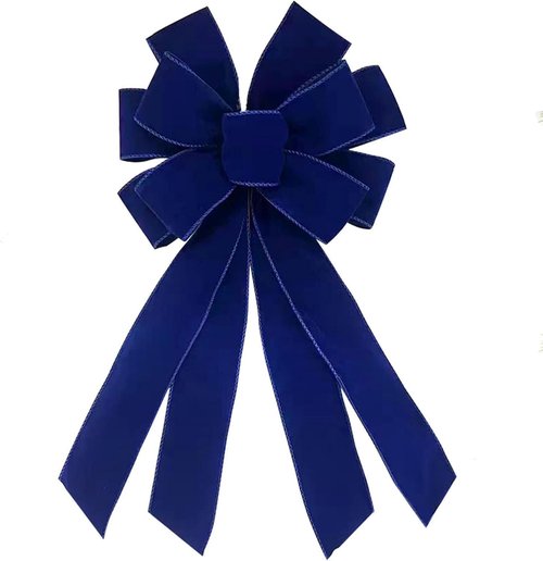 Christmas Navy Blue Velvet Wreath Bow - Large 20 x 11 Inches | Festive Front Door Decor & Tree Topper