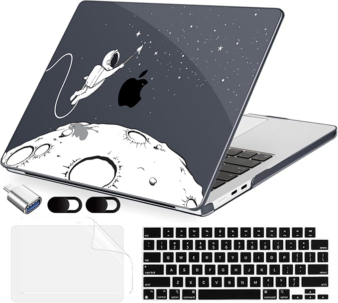 MecBevia Compatible with 2026 M5 MacBook Air 15 inch Case, 2026 2025-2023 M5 A3448 M4 A3241 M3 A3114 M2 A2941, Keyboard Cover, Screen Protector, Webcam Cover & Type-C OTG, Astronauts Stars