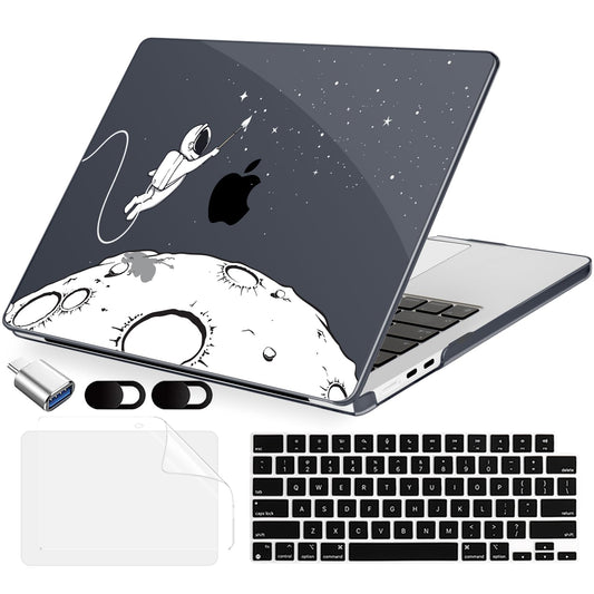 MecBevia Compatible with 2026 M5 MacBook Air 15 inch Case, 2026 2025-2023 M5 A3448 M4 A3241 M3 A3114 M2 A2941, Keyboard Cover, Screen Protector, Webcam Cover & Type-C OTG, Astronauts Stars