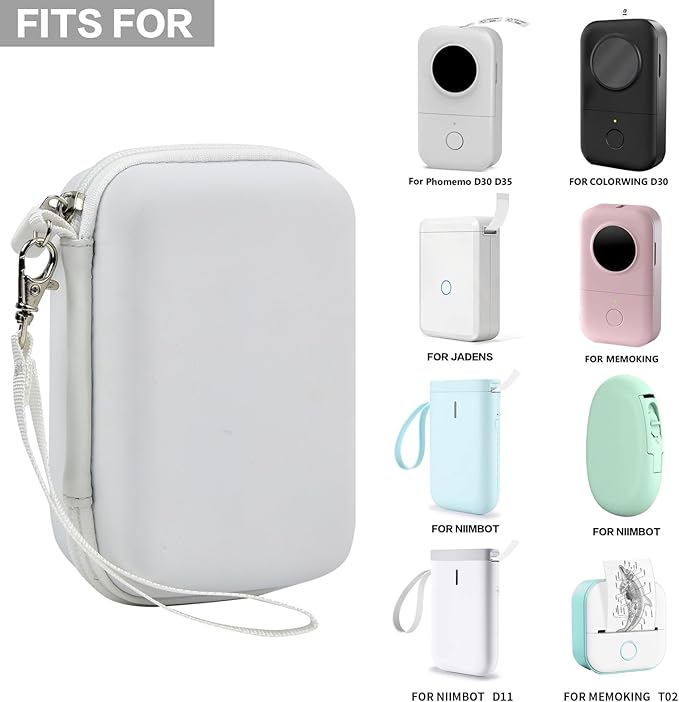 PAIYULE Hard Carrying Case for Phomemo D30 D35 Label Maker, Label Printer Case for Nelko P21, for NIIMBOT D110 D11, for Marklife P11 P12, for SUPVAN E10 Storage Bag with Mesh Pocket(White)