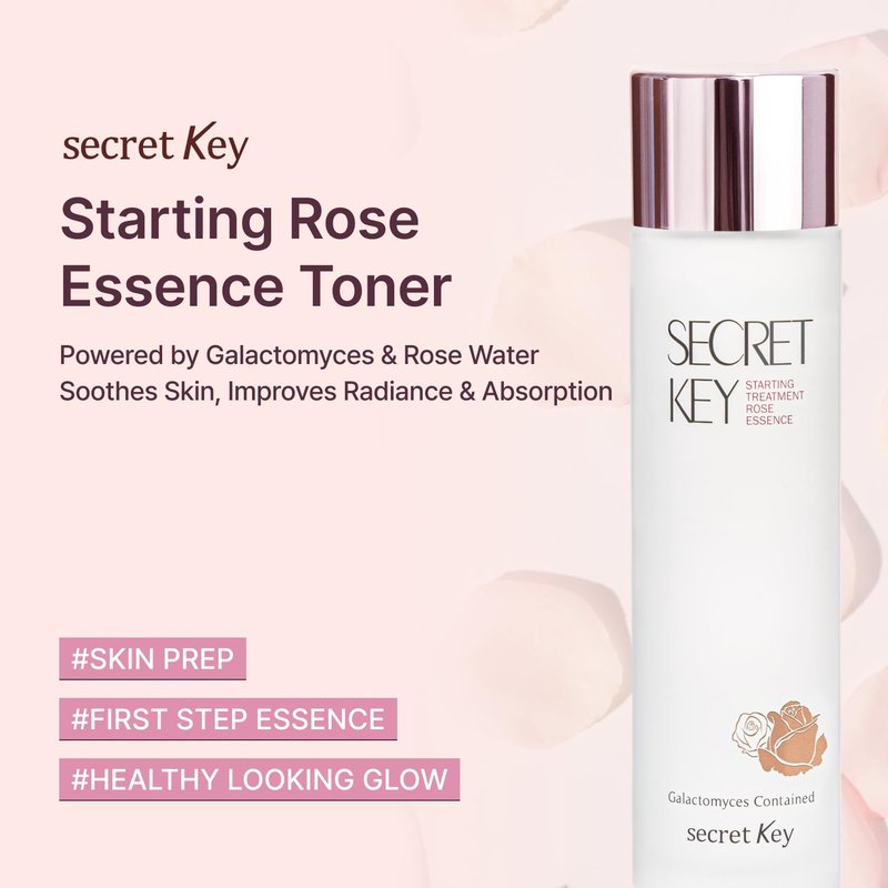SECRETKEY Starting Rose Essence Toner, Galactomyces Ferment with Rose Water for Radiance Glass Skin, Hydrating Essence, Helps Improve Uneven Skin Tone, Korean Skin Care Essence (5.07 Fl Oz / 150ml)