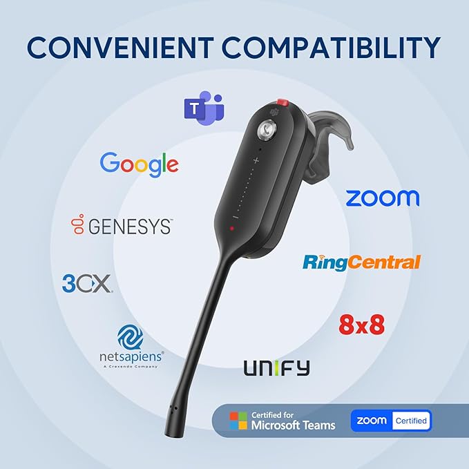 Yealink DECT Wireless Headset WH63 E2,Teams Certified,Single Ear(Mono) Office Headset for Desk Phone and Computer Softphone,3 Wearing Styles,Noise Cancelling Mic,607Ft Range