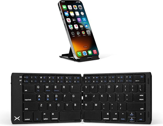 DELUX Mini Foldable Bluetooth Keyboard, Wireless Portable Travel KBD with Stand Holder, Rechargeable Keyboard with Ultra Slim Mini Size, Compatible with iOS/Android/Windows/Mac/Phone/Tablet (KF19)