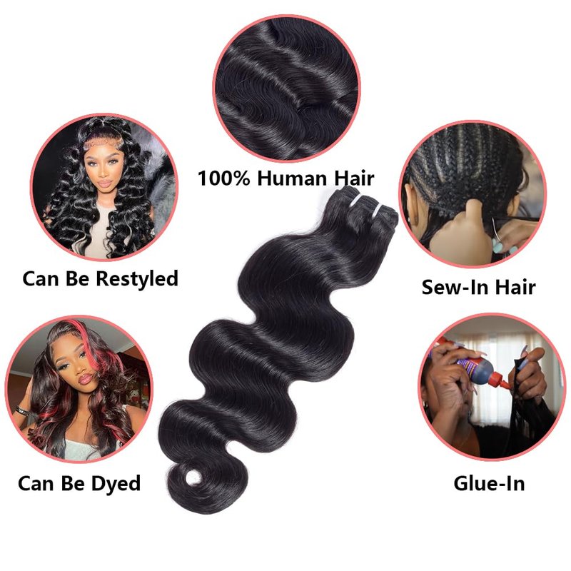 Body Wave Bundles Human Hair 16 Inch Human Hair Bundles Single Wavy Bundles 12A Brazilian Unprocessed Virgin Hair Extensions Human Natural Color Hair