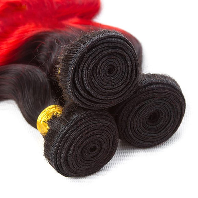 Red Body Wave Human Hair Bundles - 14/16/18 Inch Double Weft Peruvian Extensions