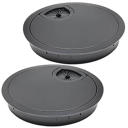 Desk Grommet 3-1/8" (80 mm), Desk Cord Hole Cover, Cable Grommet Metal Zinc Alloy Materilal, Desk Hole Grommet for Office and Home Table Cable, Detachable Cable Cord Organizer (Flat Black 2 Pcs)