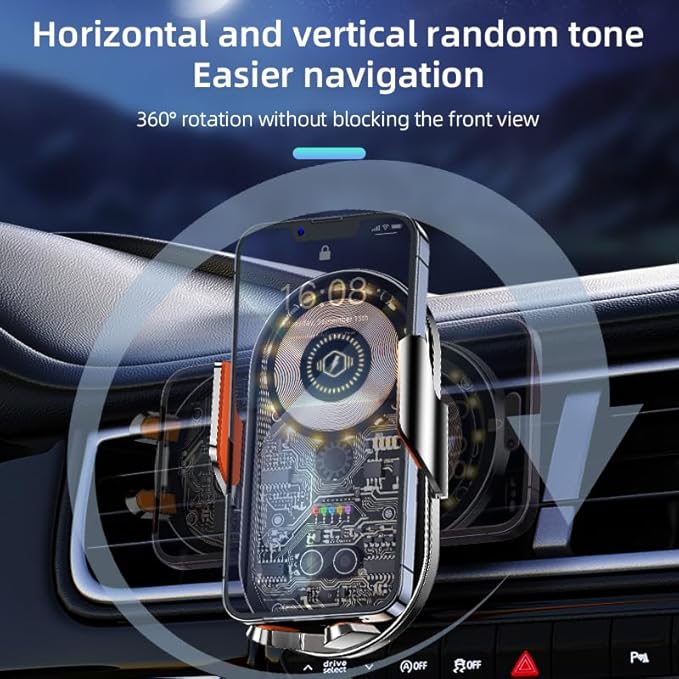 HOLIKLJY Phone Holders for Your Car with Wireless Chargre - Metal Hook Clip, Auto Clamp Air Vent Cell Phone Car Mount, Hands Free Universal Automobile Cradle Fit for iPhone Android and All Smartphones