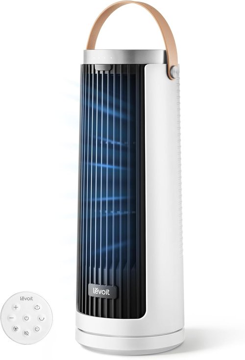 LEVOIT Bladeless Tower Fan - 20dB Quiet Operation, 4-Speed Oscillation, Portable Design, White