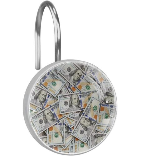 LRCCJS Money Design Shower Curtain Hooks - 12 Pack Decorative Dollar Bill Print Bathroom Curtain Rings, ABS Resin Anti-Rust Hook Set for Standard Rods