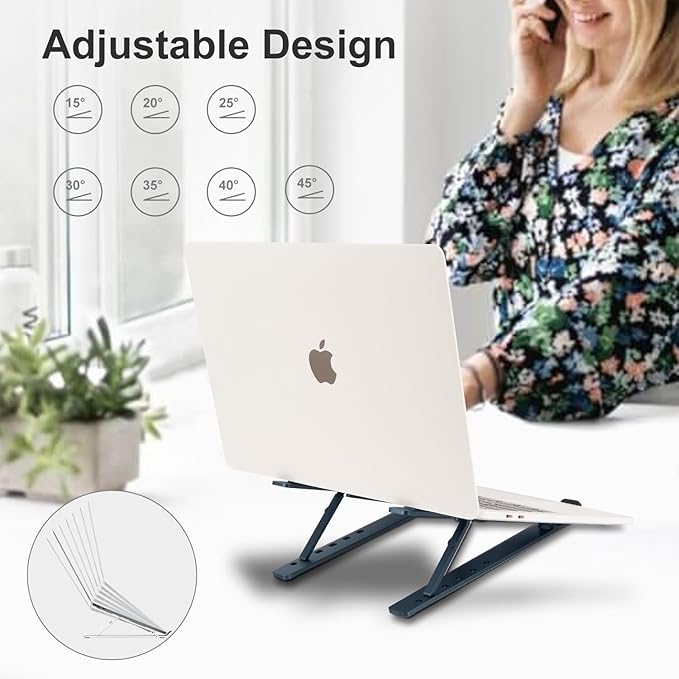 weourwe Ergonomic and Foldable Laptop Stand for Desk, Adjustable Riser, Fits All Laptops and Notebooks up to 17,Ultra-Thin,Ventilated Cooling,ABS+Silicone,Grey.