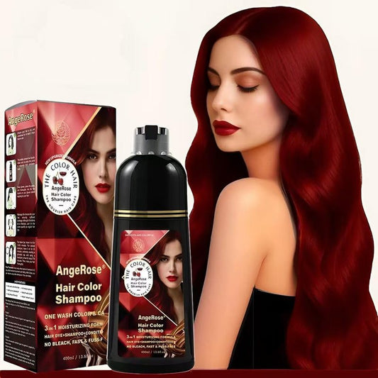 AngeRose Hair Dye Shampoo 3 in 1, Instant Herb Ingrident Hair Dye to Cover Gray Hair, Long-lasting & Natual, Wine Red, 400 ML