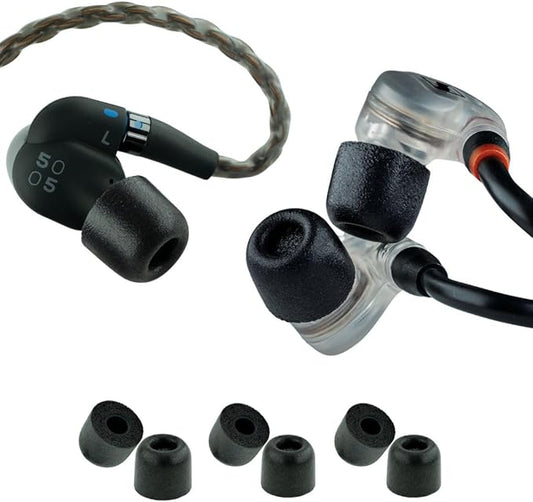 Comply 500 Core Series | Memory Foam Replacement IEM Ear Tips for KZ, Moondrop, FiiO Sennheiser & More | Superior Noise Isolation, Ultimate Comfort, Secure Fit | Round, Black, Small (3 Pairs)