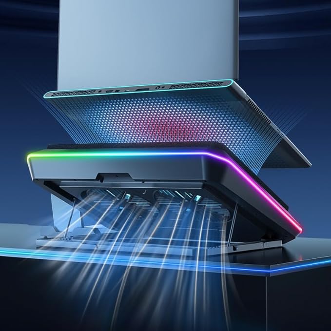 KYOLLY RGB Gaming Laptop Cooling Pad with Two Turbo Fan 3000RPM, Rapid Cooling for 15.6-19.3" Laptops, Variable Speed Control, 6 Adjustable Heights,10 RGB Lighting Modes,4 Hub