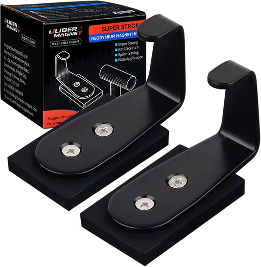 ULIBERMAGNET Strong Magnetic Hooks - Heavy Duty Anti-Slip Rubber Coated | 2 Pack for Wreaths, Coats, Bags, Towels