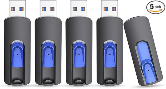 JUANWE 64GB Flash Drives 5 Pack, USB 3.0 Flash Drive Retractable Slide Thumb Drive, Thumb Drives 5 Pack Jump Drives Multipack Bulk USB Drive Data Storage for Computers, Blue