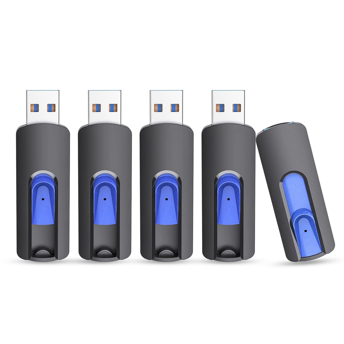 JUANWE 64GB Flash Drives 5 Pack, USB 3.0 Flash Drive Retractable Slide Thumb Drive, Thumb Drives 5 Pack Jump Drives Multipack Bulk USB Drive Data Storage for Computers, Blue