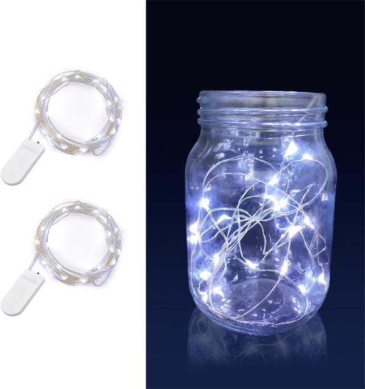 Skiennix 2 Pack LED Fairy Lights - Waterproof Silver Wire String Lights, 7 Feet, 20 LEDs for DIY Decor