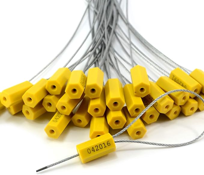1000PCS Yellow Steel Cable Seals Metal Security Seal Numbered Metal Truck Trailer Seals Security Tags Tamper Evident Tags Container Seals Pull Tight Steel Wire Seals