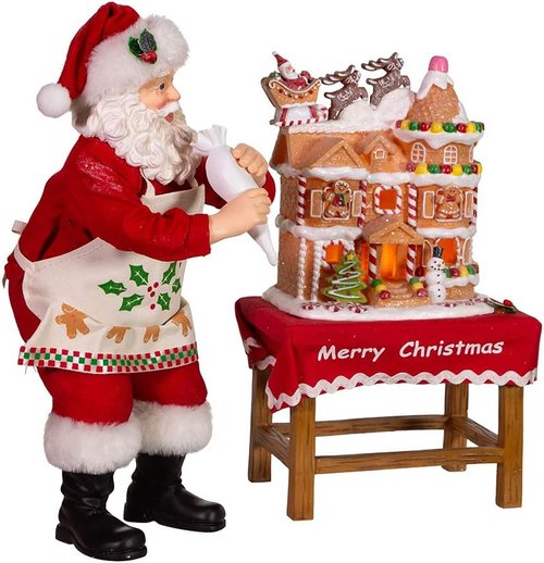 Kurt Adler LED Gingerbread House Table Piece - 10.5-Inch Battery-Operated Santa Decor