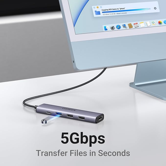 UGREEN USB C Hub 5 in 1 Multiport USB Adapter 4K HDMI, 100W Power Delivery, 3 USB-A Data Ports, USB C Dongle for MacBook Pro/Air M5/M4/M3/M2/M1, iPad Pro, iMac, iPhone 16 Pro/Pro Max, XPS, Thinkpad