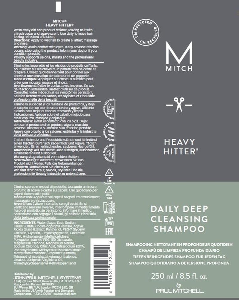 Mitch Heavy Hitter Daily Deep Cleansing Shampoo for Men | All Hair Types, 10.1 oz