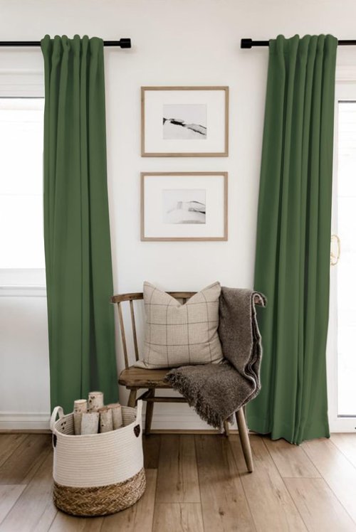 100% Blackout Shield Linen Blackout Curtains for Bedroom 96 Inches Long, Back Tab/Rod Pocket Living Room Drapes, Thermal Insulated Blackout Curtains 2 Panels Set, 50" W x 96" L, Moss Green