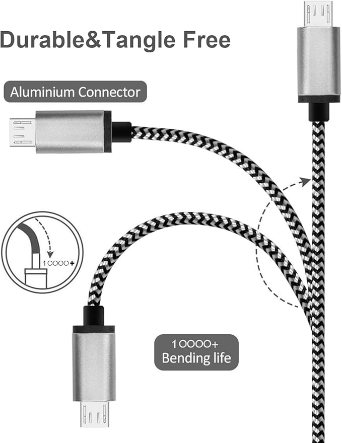 Micro USB Cable 15ft with 3A Fast Charging, Extra Long and Extremely Durable Nylon Braided Charger Cord for Galaxy S7/S6/J8/J7 Note 5,Kindle,LG,PS4,Camera,Xbox One and More (Black)