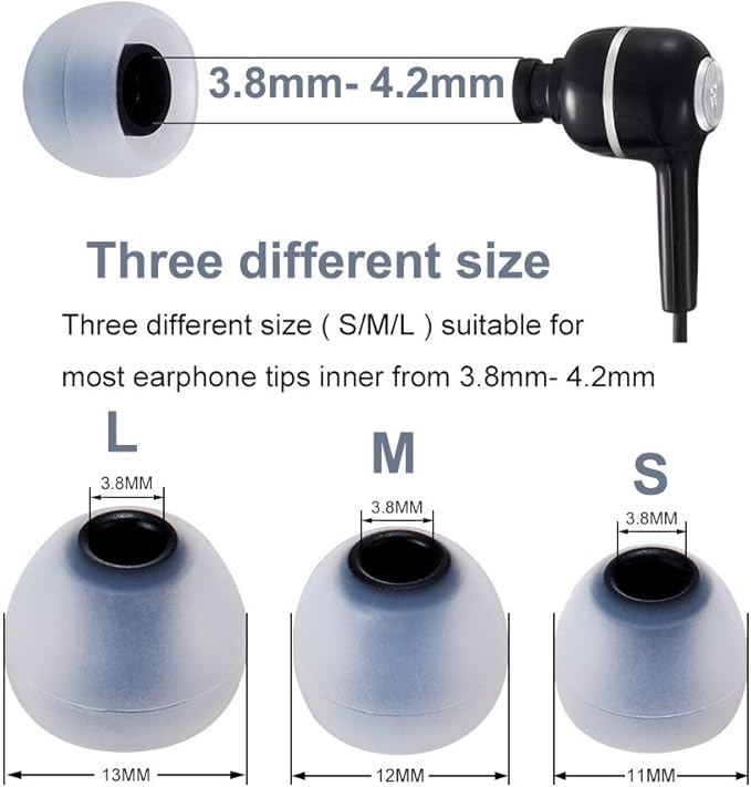 Earbud Tips High Quality Soft Silicone Earbuds Replacement Tips Fit for in-Ear Headphones(inner hole from 3.8mm - 4.0mm earphones)9 Pairs S/M/L,Gray/Black