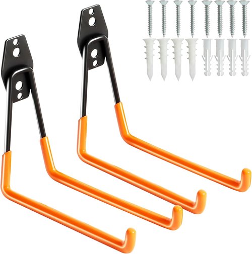 KURUI Heavy Duty Garage Hooks - 2 Pack Metal Wall Mount Utility Hooks for Ladder & Tool Storage