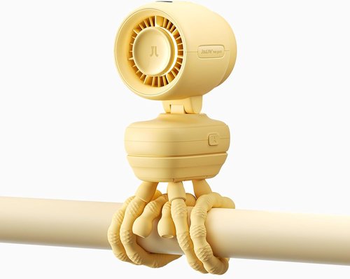 JISULIFE Stroller Fan - Compact & Stylish 38H Cooling with Soft Night Light | Detachable for Stroller, Desk, or Nursery (Yellow)