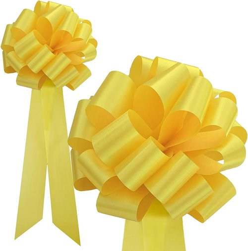 Big Decorative Yellow Pull Bows - 9" Wide, Set of 6 | Perfect for Parties, Weddings & Fundraisers