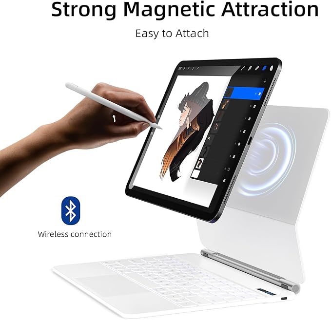 for iPad Pro 13 inch M5 2025 & M4 2024 case with keyboard M4,Magnetic Attach,Multi-Gesture Trackpad,7-Color Backlit,Shortcut Keys,Auto sleep/awake,Magic Keyboard for iPad Pro 13-inch M4 2024,White