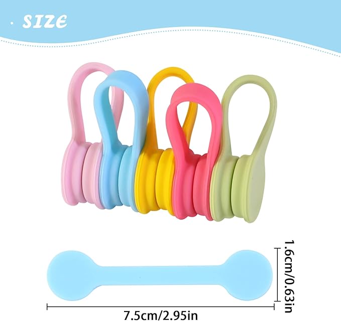 Viaky Magnetic Cable Ties [6-Pack], Reusable Silicone Cord Organizers & Cable Management, Heavy Duty Magnet Twist Wrap Straps for USB, Earphones, Appliance Cords - Macaron Multicolor