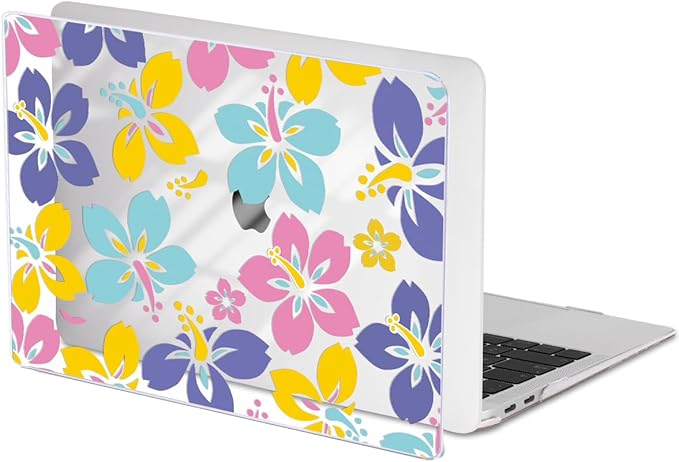 LCMOCICO for MacBook Air 13 Inch Case 2021 2020 2019 2018, Pattern Plastic Hard Shell Case Keyboard Cover for Mac Air 13 A2337 M1 A2179 A1932 with Touch ID & Retina Display, Colorful Hibiscus Flower