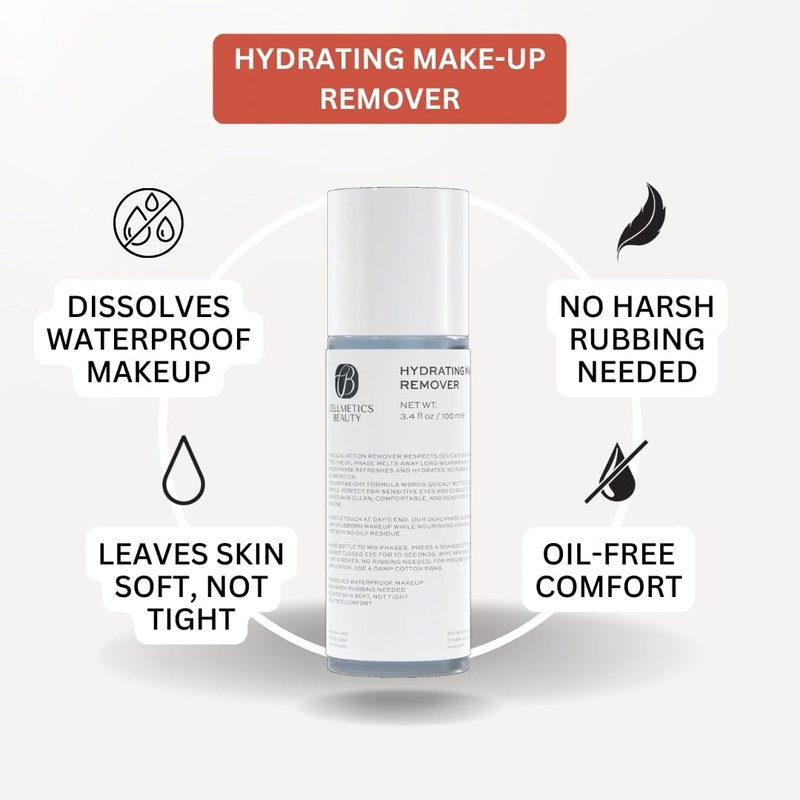 CELLMETICS BEAUTY Hydrating Gentle Eye Makeup Remover Oil-Free & Cleanser for Sensitive Eyes, Non-Greasy Makeup Remover, Waterproof Mascara Remover, 3.4 fl. oz