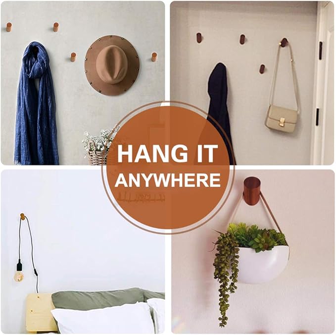 Felidio Wood Wall Hooks, 4 Pack Coat Hooks Mounted Rustic Wooden Heavy Duty Robe Hook Hat Rack | for Hanging Bathroom Towels Clothes Hanger (Beech Wood)