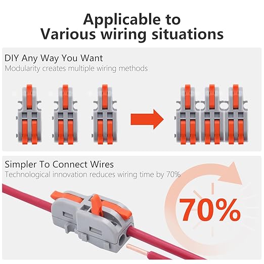 XALXMAW 20Pcs Lever Wire Connectors, 1 in 2 Out DIY Mini Splicing Compact Splitter Docking Terminal Block Electrical Connectors, 24-12 AWG