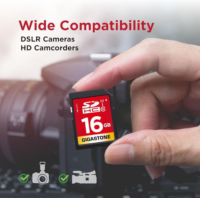 GIGASTONE 16GB SD Card UHS-I U1 Class 10 SDHC Memory Card High-Speed Full HD Video Kodak Olympus Digital Camera