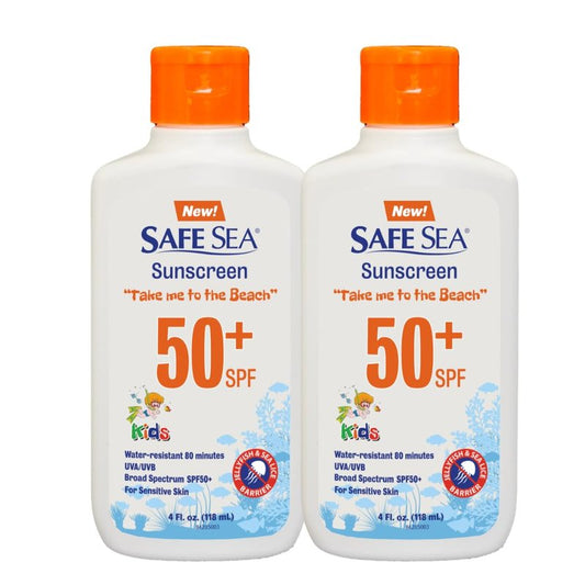 Safe Sea SPF50+ Kids sunscreen - Jellyfish and Sea lice protective lotion. Very Water Resistant, Sensitive skin. Oxybenzone and Octinoxate free, Paraben free, 4 fl. Oz. Pack of 2