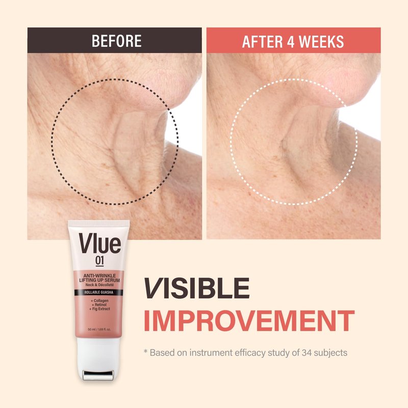 VLUE Retinol Guasha Neck Firming Cream - Anti-Aging Collagen & Fig Extract Moisturizer for Wrinkles & Sagging Skin, Hydrating & Lifting Neck & Décolleté Serum, Korean Skincare, 1.69 fl. oz.
