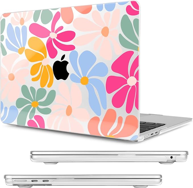 MecBevia Compatible with 2026 M5 MacBook Air 15 inch Case, 2026 2025-2023 M5 A3448 M4 A3241 M3 A3114 M2 A2941, Keyboard Cover, Screen Protector, Webcam Cover & Type-C OTG, ColorfulFlowers