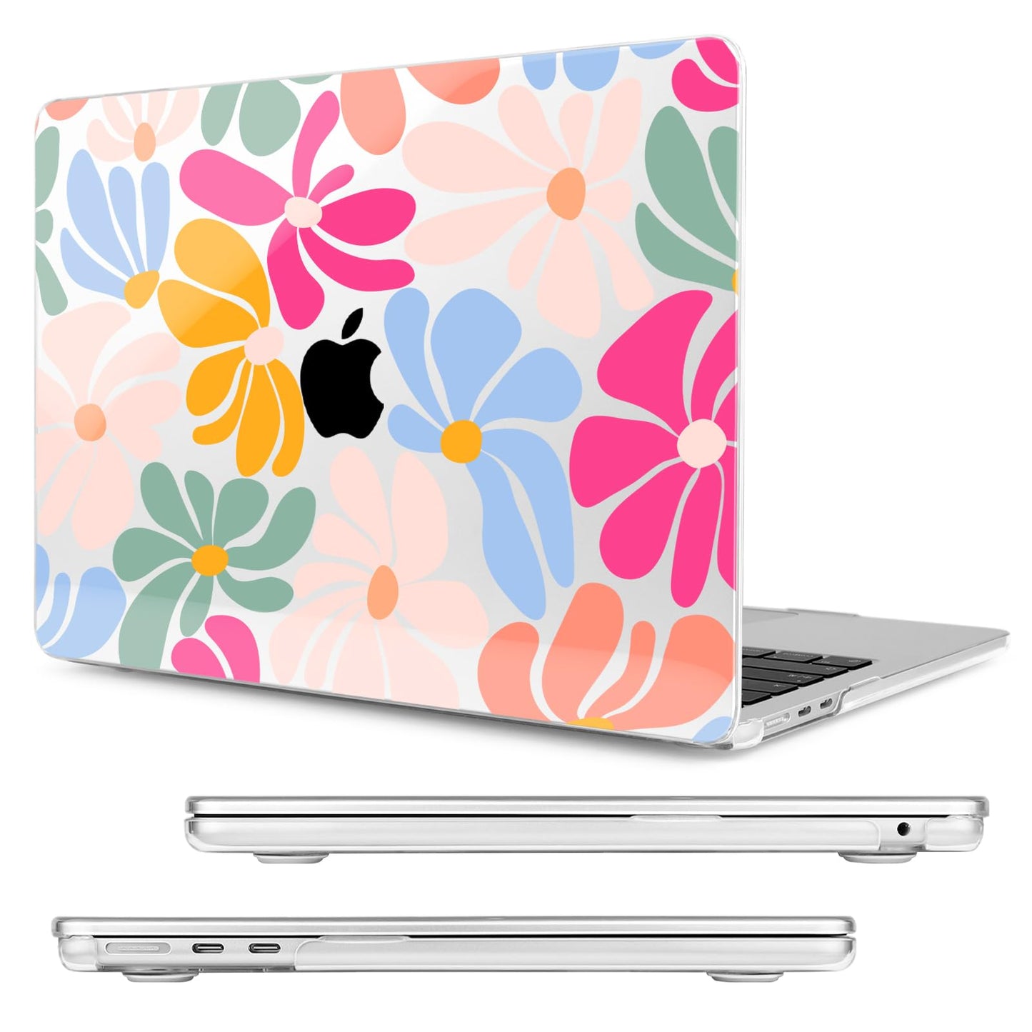 MecBevia Compatible with 2026 M5 MacBook Air 15 inch Case, 2026 2025-2023 M5 A3448 M4 A3241 M3 A3114 M2 A2941, Keyboard Cover, Screen Protector, Webcam Cover & Type-C OTG, ColorfulFlowers