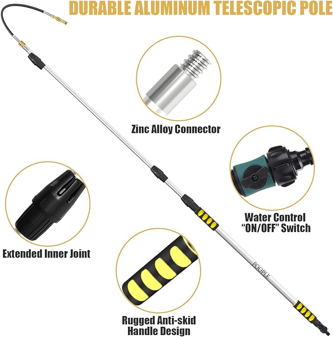 Gutter Cleaning Tools from The Ground, 16FT (24FT Reach) Telescoping Gutter Cleaner Wand with Adjustable Water Flow, Rain Gutters Cleaning Tool for Leaves and Debris, Fits Standard Garden Hoses