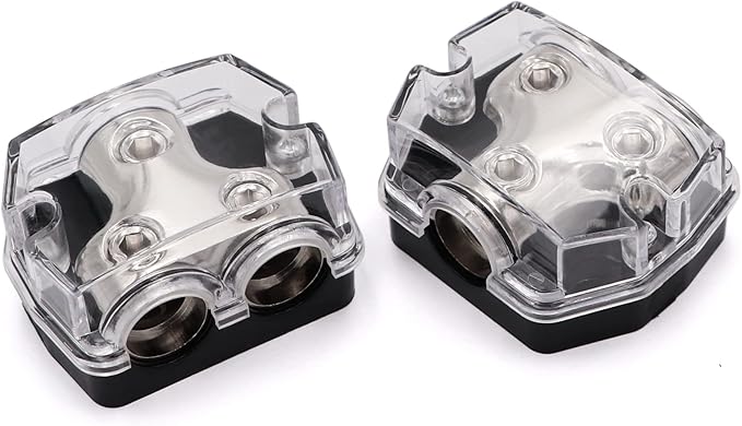 TuoLauthon 2 Way Power Distribution Block 1x 0 Guage in 2X 0 Guage Out Circuit Protector Distribution Connecting Blocks for Car Audio Splitter,2Pcs