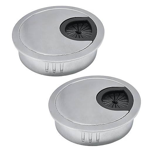 EASYEAH 2 Pcs Desk Grommet 2-1/16" / 53 mm, Desk Cord Hole Cover, Cable Grommet Metal Zinc Alloy Materilal, Desk Hole Grommet for Home & Office Pc, Detachable Cable Cord Organizer-Matte Silver
