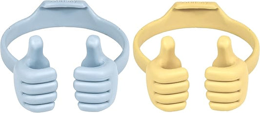 Honsky Thumbs up Cell Phone Stand Holder, Ok Stand Tablet Stand Cradle for Desk Desktop Smartphone Cellphone Mobile Phone Tablets - Universal Adjustable Flexible - Light Blue/Light Yellow